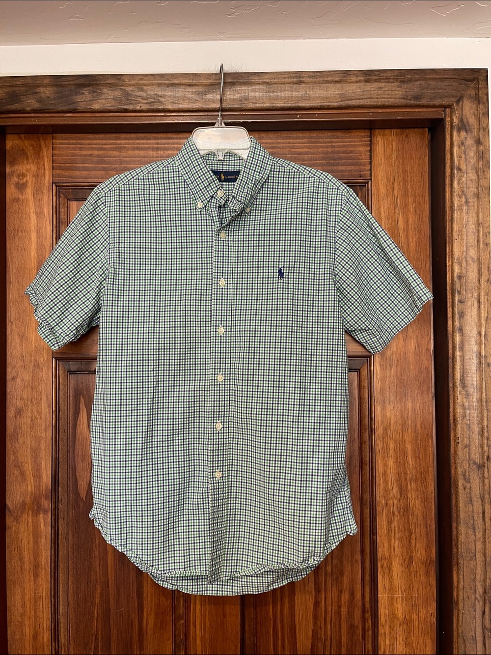 Ralph Lauren Blue & Green Check Short-Sleeve Button-Down Shirt M